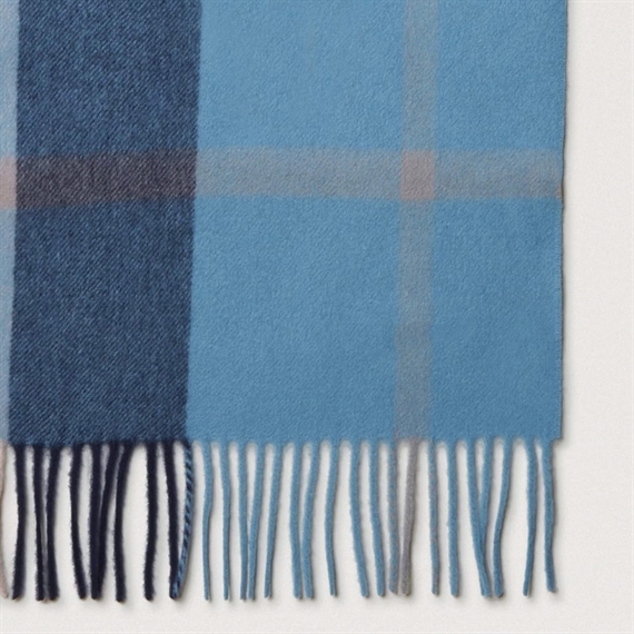 Mulberry Small Check Merino Wool Scarf Kingfisher Blue & Powder Rose